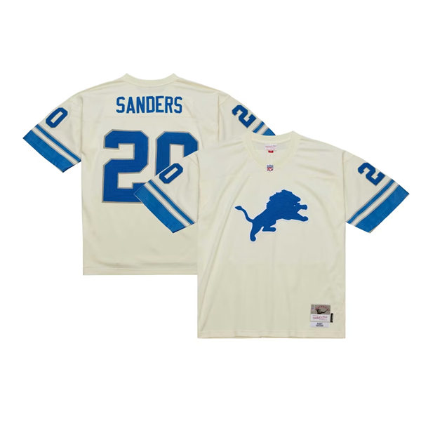  Mens Detroit Lions #20 Barry Sanders Mitchell & Ness Chainstitch Legacy Jersey - Cream 