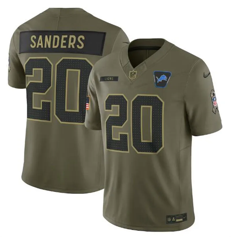  Mens Detroit Lions #20 Barry Sanders Nike 2025 Salute to Service Retired Limited Jersey - Olive 