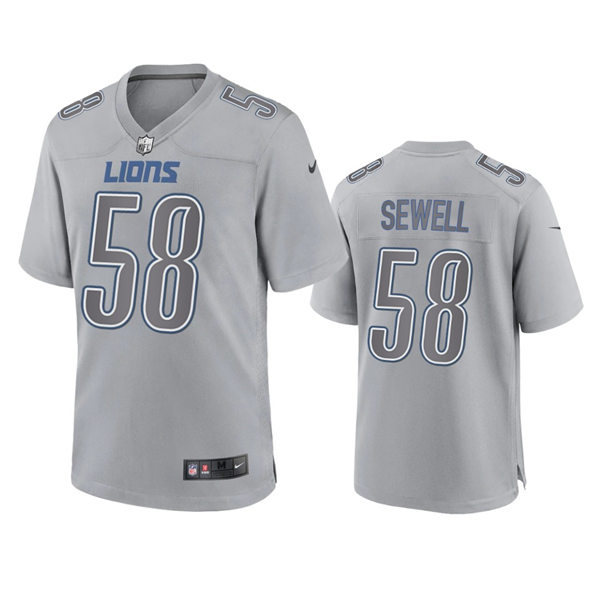  Mens Detroit Lions #58 Penei Sewell Gray Atmosphere Fashion Game Jersey 