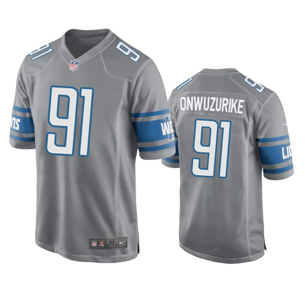  Mens Detroit Lions #91 Levi Onwuzurike Nike Steel Alternate Team Vapor Limited Jersey 