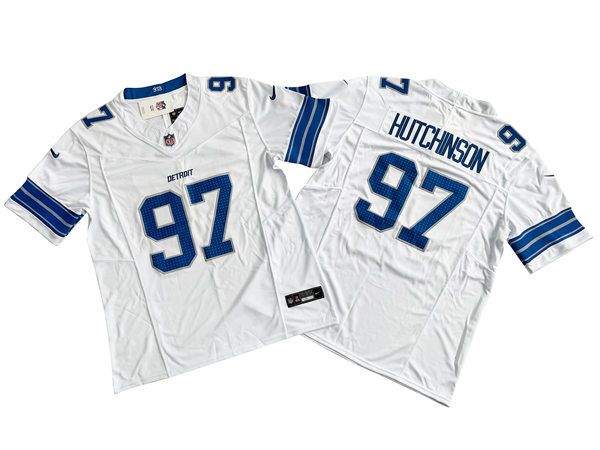 Mens Detroit Lions #97 Aidan Hutchinson Nike 2024 White Vapor F.U.S.E. Limited Jersey 