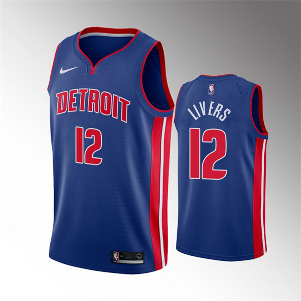  Mens Detroit Pistons #12 Isaiah Livers Blue Icon Edition Swingman Jersey 