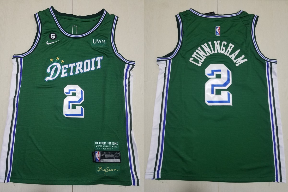  Mens Detroit Pistons #2 Cade Cunningham 2022-23 City Edition Swingman Jersey Green 
