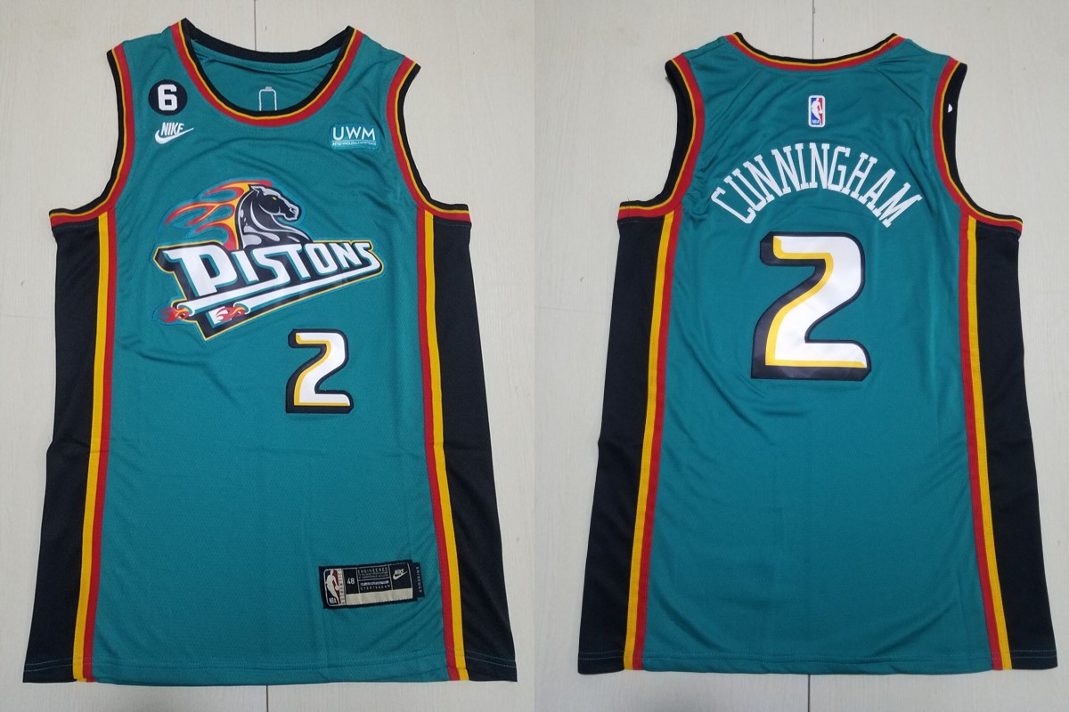  Mens Detroit Pistons #2 Cade Cunningham 2022-23 Teal Classic Edition Jersey 