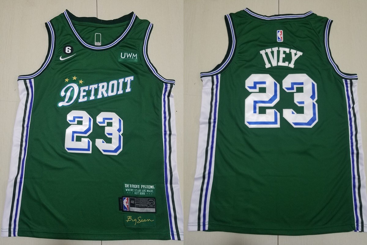  Mens Detroit Pistons #23 Jaden Ivey 2022-23 City Edition Swingman Jersey Green 