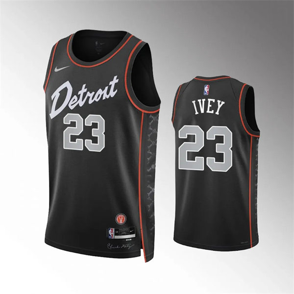  Mens Detroit Pistons #23 Jaden Ivey Black 2023-24 City Edition Jersey 