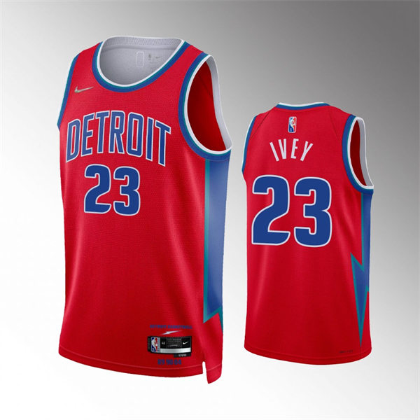  Mens Detroit Pistons #23 Jaden Ivey Diamond Badge Red 2021-22 City Edition Jersey 