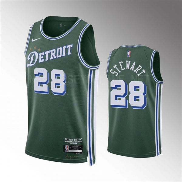  Mens Detroit Pistons #28 Isaiah Stewart 2022-23 City Edition Swingman Jersey Green 
