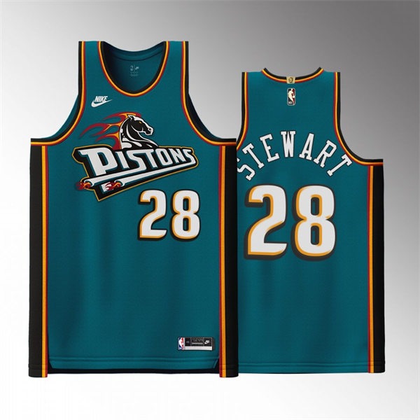  Mens Detroit Pistons #28 Isaiah Stewart 2022-23 Teal Classic Edition Jersey 