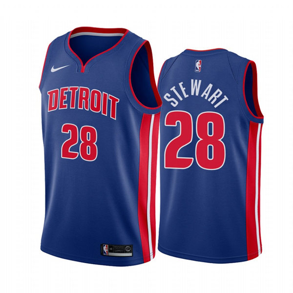  Mens Detroit Pistons #28 Isaiah Stewart Blue Icon Edition Jersey 