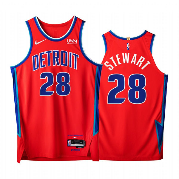  Mens Detroit Pistons #28 Isaiah Stewart Diamond Badge Red 2021-22 City Edition Jersey 
