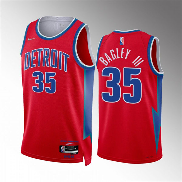  Mens Detroit Pistons #35 Marvin Bagley III Diamond Badge Red 2021-22 City Edition Jersey 