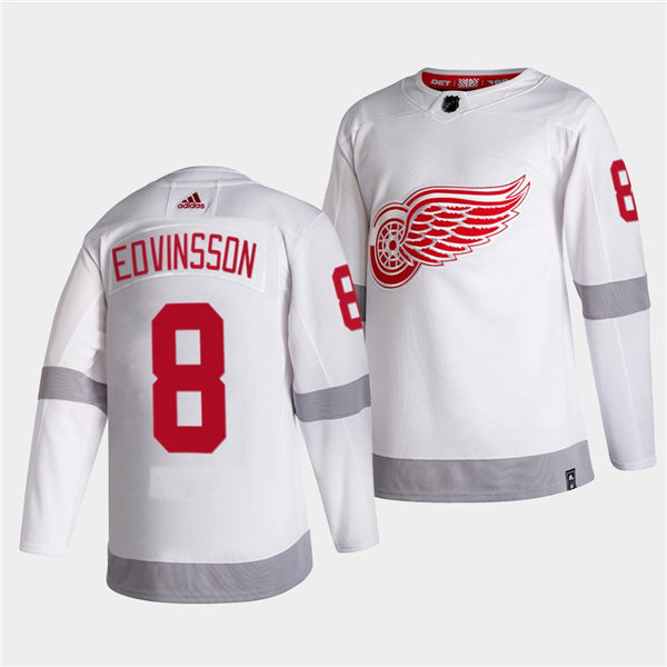  Mens Detroit Red Wings #8 Simon Edvinsson Adidas White 2021 Reverse Retro Jersey 