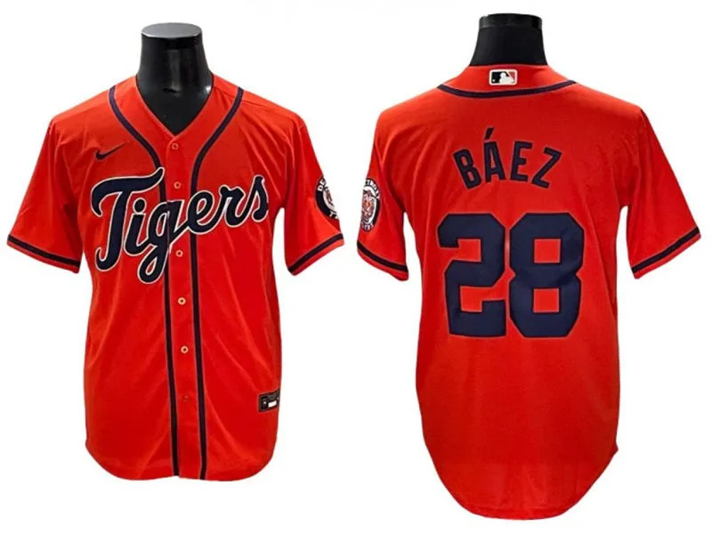  Mens Detroit Tigers #28 Javier Baez Orange Limited Player Jersey 