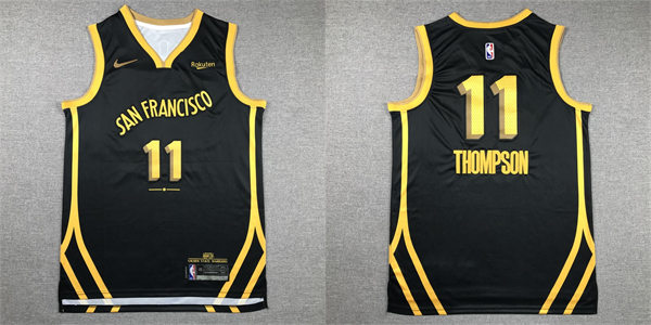  Mens Golden State Warriors #11 Klay Thompson 2023-24 Black City Edition Player Jersey 