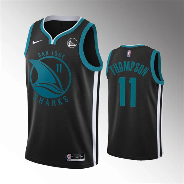  Mens Golden State Warriors #11 Klay Thompson 2023 Nike Black Sharks Mashup Basketball Jersey 