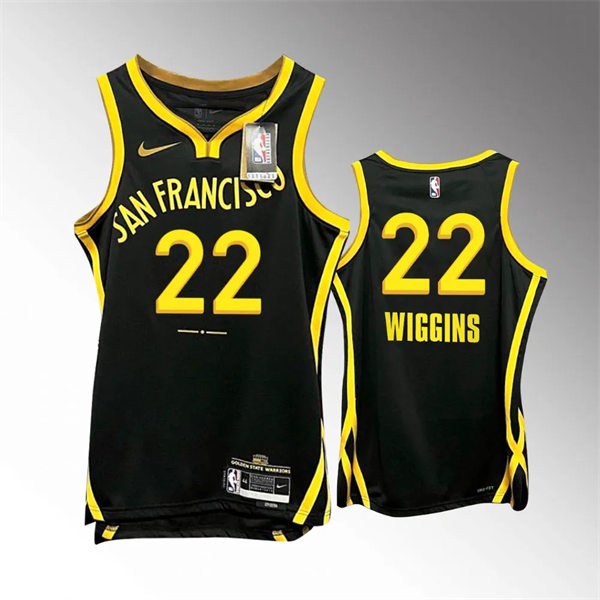  Mens Golden State Warriors #22 Andrew Wiggins 2023-24 Black City Edition Player Jersey 