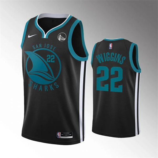  Mens Golden State Warriors #22 Andrew Wiggins 2023 Nike Black Sharks Mashup Basketball Jersey 