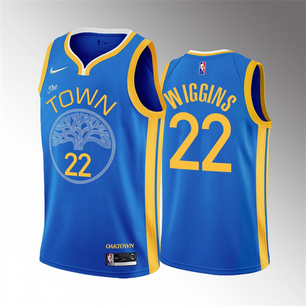  Mens Golden State Warriors #22 Andrew Wiggins OAK Town 2022-23 Earned Edition Jersey Blue 