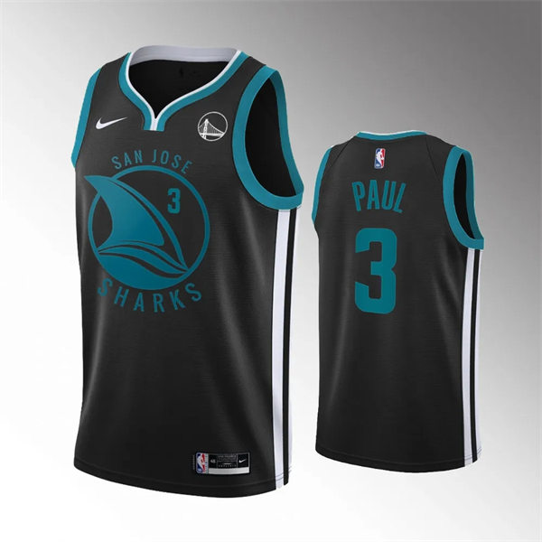  Mens Golden State Warriors #3 Chris Paul 2023 Nike Black Sharks Mashup Basketball Jersey 