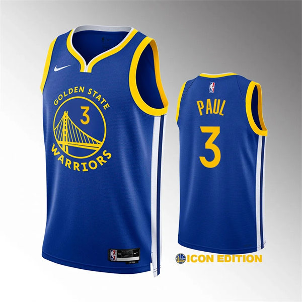  Mens Golden State Warriors #3 Chris Paul Royal Icon Edition Swingman Jersey 