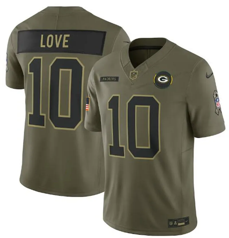  Mens Green Bay Packers #10 Jordan Love Nike 2025 Salute to Service Limited Jersey - Olive 