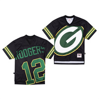  Mens Green Bay Packers #12 Aaron Rodgers Black Mitchell & Ness Big Face Jersey 
