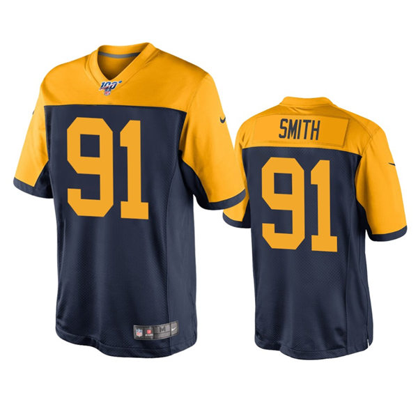  Mens Green Bay Packers #91 Preston Smith Nike Navy Gold Throwback Limited Jersey 