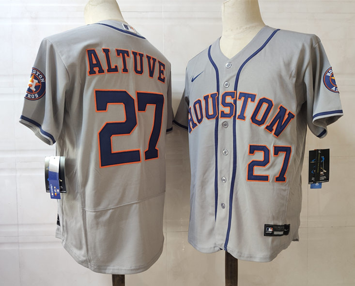  Mens Houston Astros #27 Jose Altuve Nike Gray Road Flexbase Jersey 