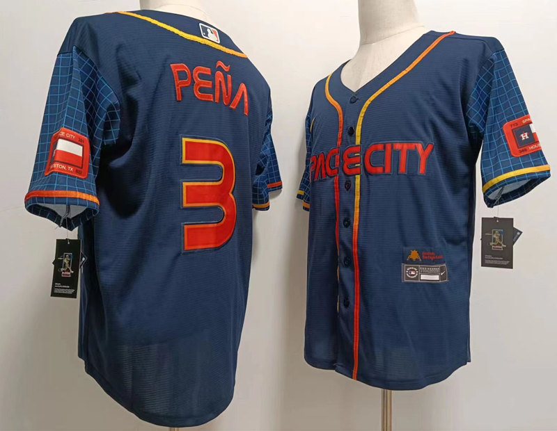  Mens Houston Astros #3 Jeremy Pena 2022 City Connect Jersey Navy 
