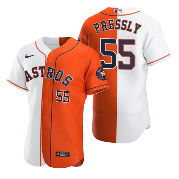  Mens Houston Astros #55 Ryan Pressly Nike White Orange Split Jersey 