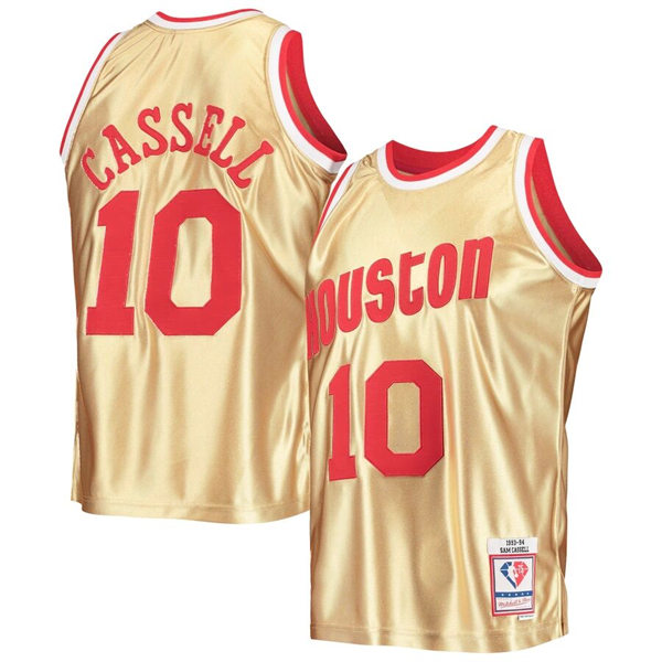  Mens Houston Rockets #10 Sam Cassell Gold Mitchell & Ness 1993-94 Hardwood Classics Swingman Jersey 