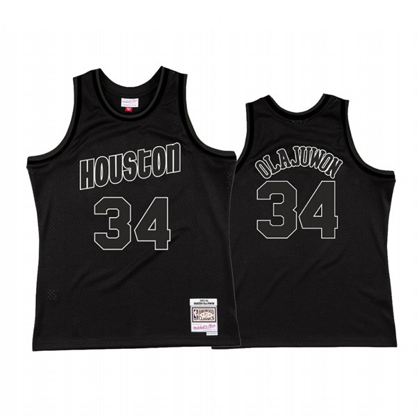  Mens Houston Rockets #34 Hakeem Olajuwon BlackOut Mitchell & Ness 1993-94 Hardwood Classics Jersey 
