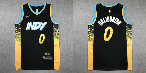  Mens Indiana Pacers #0 Tyrese Haliburton 2023-24 INDY City Edition Swingman Jersey Black 