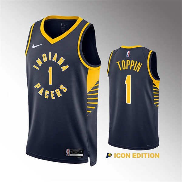  Mens Indiana Pacers #1 Obi Toppin Navy Icon Edition Swingman Jersey 