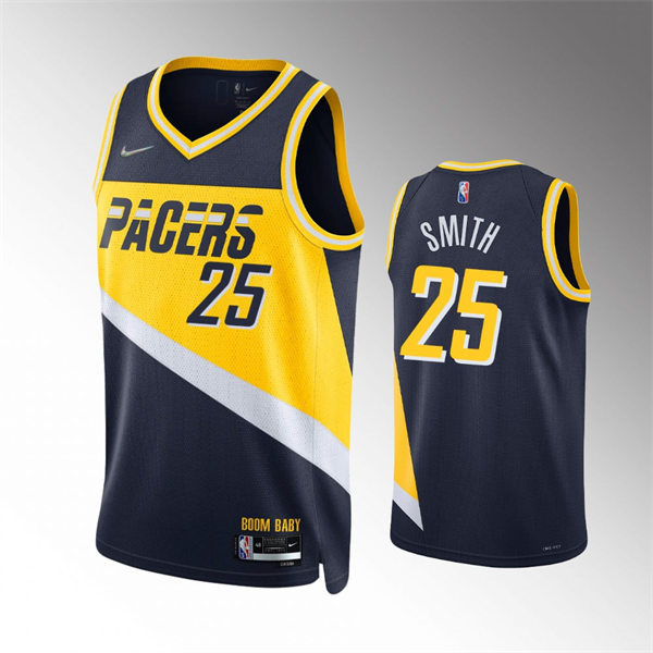  Mens Indiana Pacers #25 Jalen Smith Navy Diamond Badge 2021-22 City Edition Jersey 