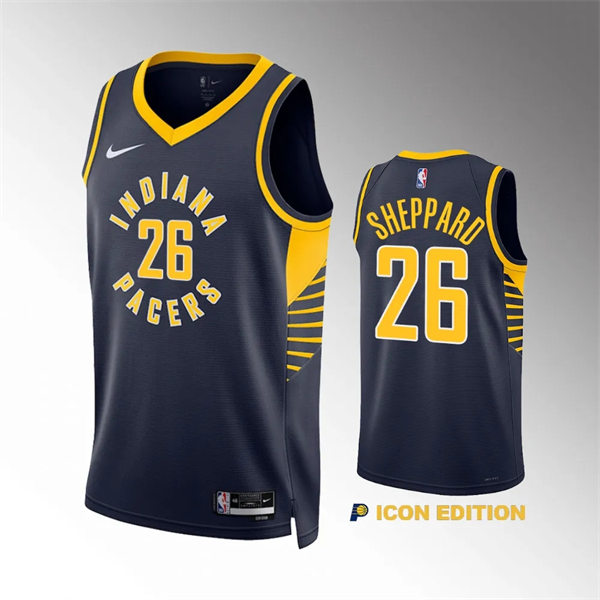  Mens Indiana Pacers #26 Ben Sheppard Navy Icon Edition Swingman Jersey 