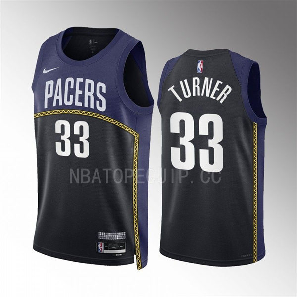  Mens Indiana Pacers #33 Myles Turner 2022-23 City Edition Swingman Jersey Navy Black 