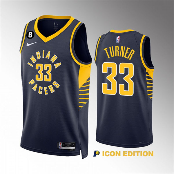  Mens Indiana Pacers #33 Myles Turner Navy 2022-23 Icon Edition Player Jersey 