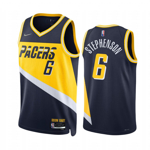  Mens Indiana Pacers #6 Lance Stephenson Navy Diamond Badge 2021-22 City Edition Jersey 
