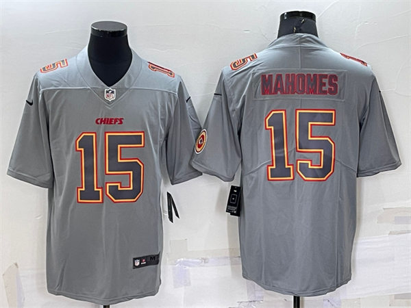  Mens Kansas City Chiefs #15 Patrick Mahomes Gray Atmosphere Fashion Game Jersey 