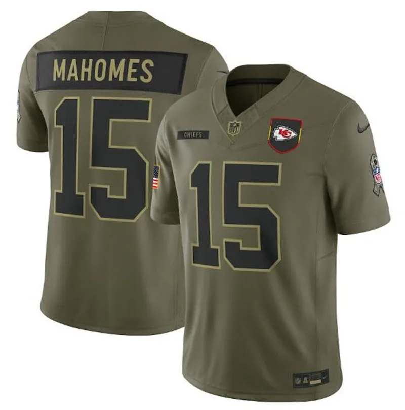  Mens Kansas City Chiefs #15 Patrick Mahomes Nike 2025 Salute to Service Limited Jersey - Olive 