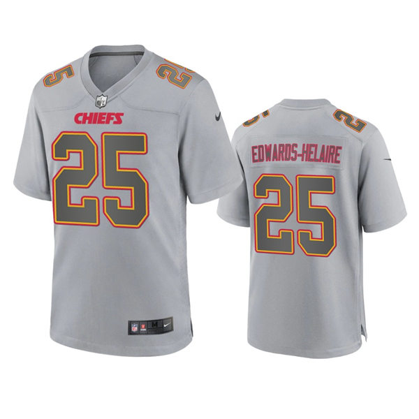  Mens Kansas City Chiefs #25 Clyde Edwards-Helaire Gray Atmosphere Fashion Game Jersey 