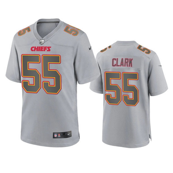  Mens Kansas City Chiefs #55 Frank Clark Gray Atmosphere Fashion Game Jersey 