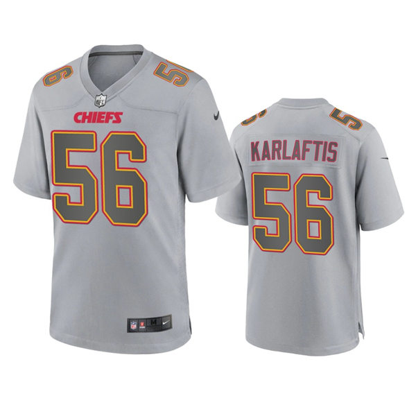  Mens Kansas City Chiefs #56 George Karlaftis Gray Atmosphere Fashion Game Jersey 
