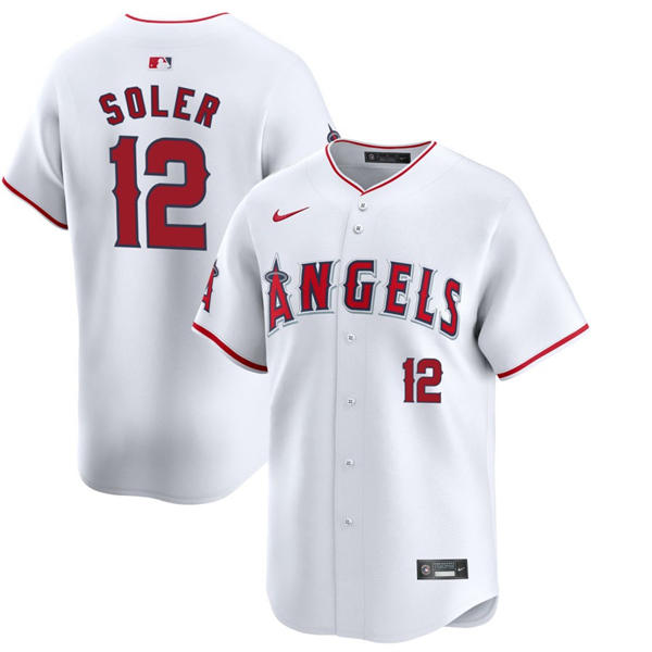  Mens Los Angeles Angels #12 Jorge Soler Nike White Home Limited Jersey 