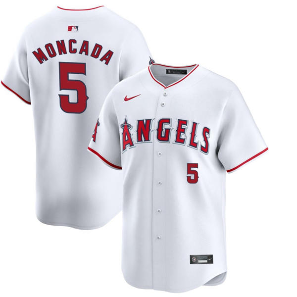  Mens Los Angeles Angels #5 Yoan Moncada Nike White Home Limited Jersey 