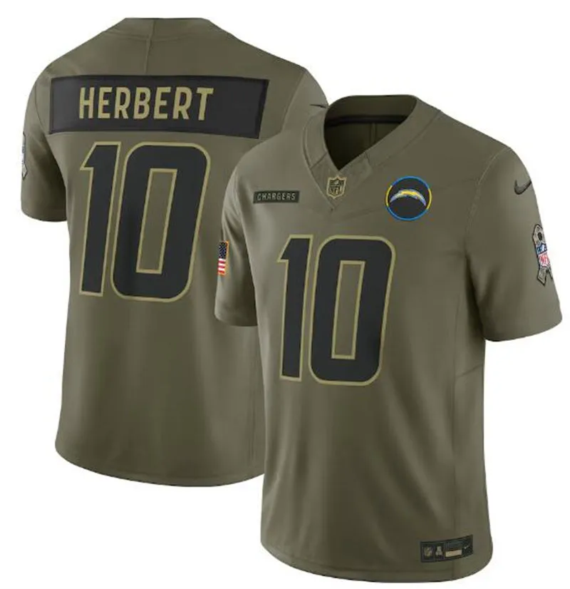  Mens Los Angeles Chargers #10 Justin Herbert Nike 2025 Salute to Service Limited Jersey - Olive 