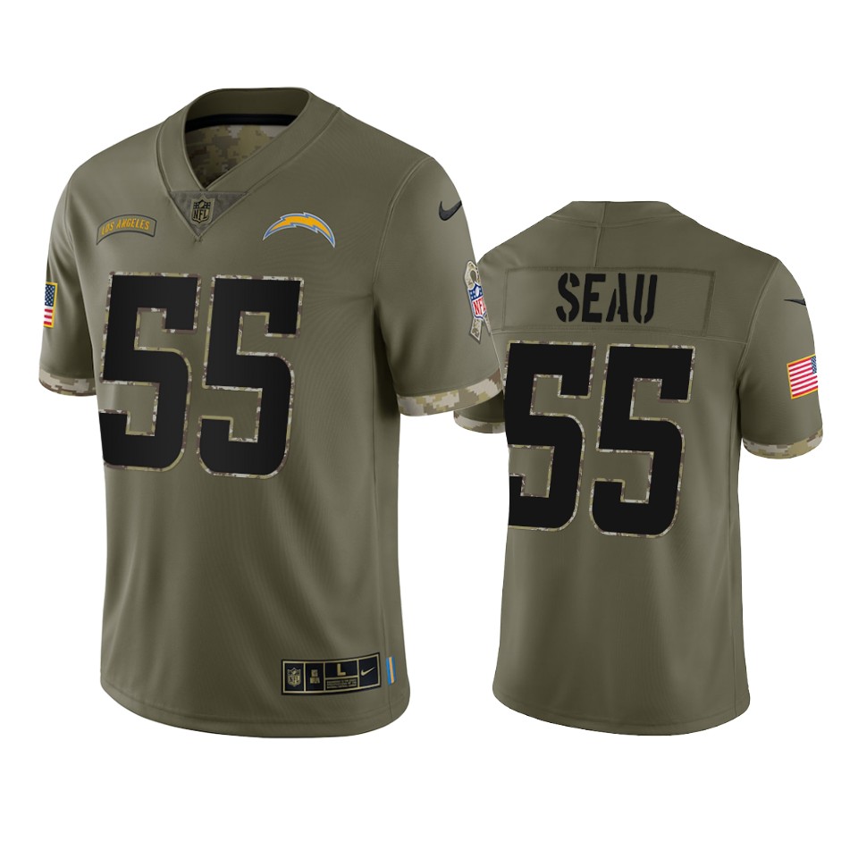  Mens Los Angeles Chargers #55 Junior Seau Olive 2022 Salute To Service Jersey 