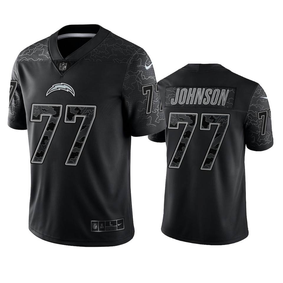  Mens Los Angeles Chargers #77 Zion Johnson Black Reflective Limited Jersey 